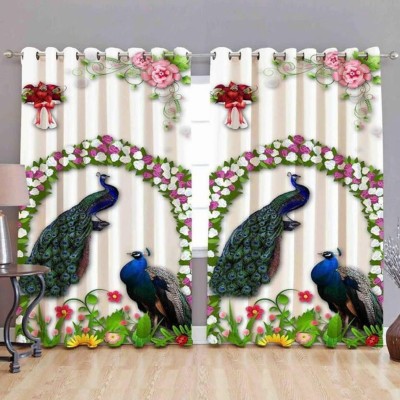 Trendz decor 154 cm (5 ft) Polyester Window Curtain (Pack Of 2)(Floral, Multicolor)