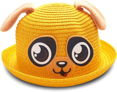 VRITRAZ Beautiful straw hat spring summer children baby boy girl kids unisex printed cartoon cap(Yellow, Pack of 1)