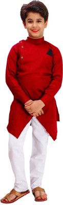 Fourfolds Boys Festive & Party Kurta and Pyjama Set(Red Pack of 1)