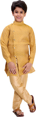 Fourfolds Boys Festive & Party Kurta and Pyjama Set(Yellow Pack of 1)