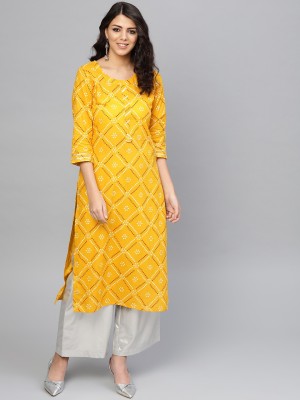 YURI'S Women Printed Straight Kurta(Yellow)