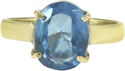 TODANI JEMS 7.25 Ratti Natural Certified Blue Shell Sapphire Neelam Ring for Men and Women Brass Sapphire Rhodium Plated Ring