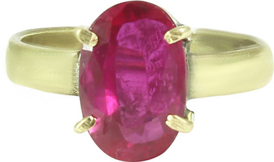 TODANI JEMS Certified Ruby 7.25 Ratti Natural Stone Oval Shape Adjustable Panchdhatu Ring for Men and Women Brass Ruby Rhodium Plated Ring