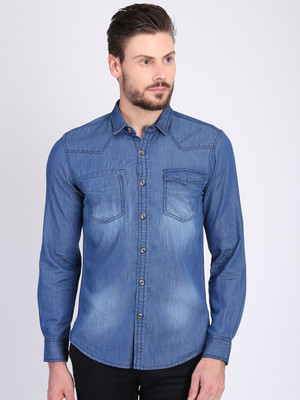 LA LOFT Men Solid Casual Blue Shirt