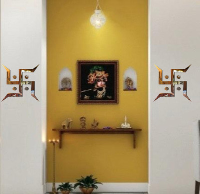 Creatick Studio 12 cm Acrylic 3D Beautiful Decorative Swastik Acrylic Mirror Self Adhesive Sticker(Pack of 1)