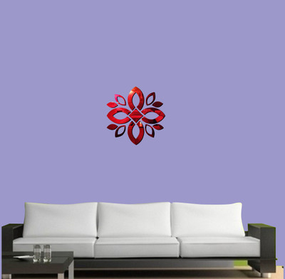 Creatick Studio Acrylic 3D Abstract Square Decorative Acrylic Mirror Wall Sticker (Red)(32 cm X 32 cm, Red)