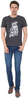 AERO FASHION Printed Men Round Neck Grey T-Shirt