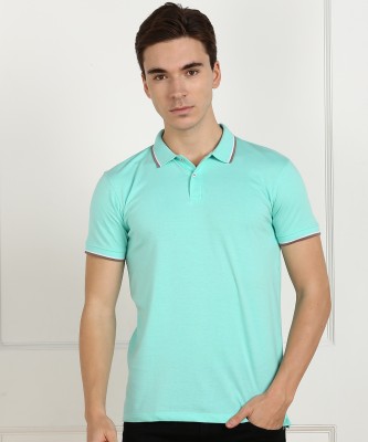 Peter England University Solid Men Polo Neck Light Green T-Shirt