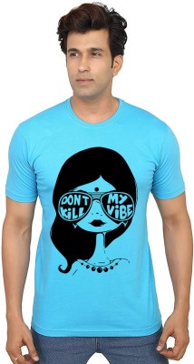 Aseria Graphic Print Men Round Neck Light Blue T-Shirt