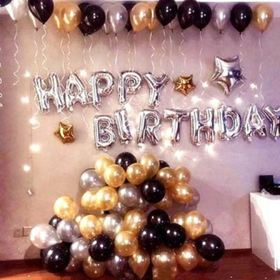 Party Hub Solid Solid Happy Birthday Letter Foil Balloon Set of 43 Balloon (Silver, Black, Silver, Gold, Pack of 43) Balloon(Silver, Black, Gold, Silver, Pack of 1)