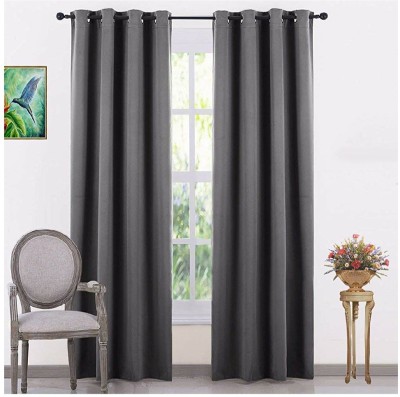 COMFY HOME 275 cm (9 ft) Silk Blackout Long Door Curtain (Pack Of 2)(Solid, Grey)