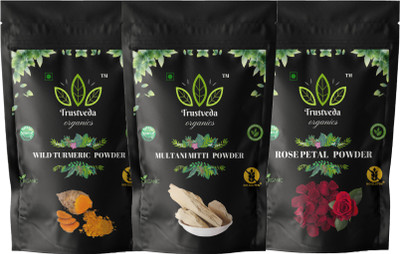 Trustveda organics Rose Petal Powder , Multani Powder, Wild Turmeric Powder(300 g)