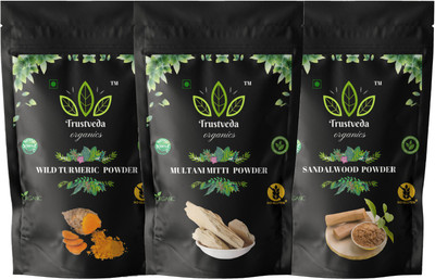 Trustveda organics Natural Sandalwood Powder,Multani Powder,Wild Turmeric Powder(300 g)