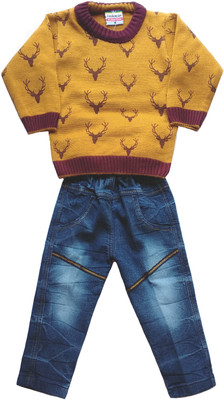 JASKARAN Boys Party(Festive) Sweater Jeans(Brown)