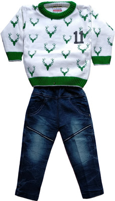 JASKARAN Boys Party(Festive) Sweater Jeans(White)