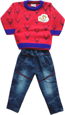 JASKARAN Boys Party(Festive) Sweater Jeans(Red)