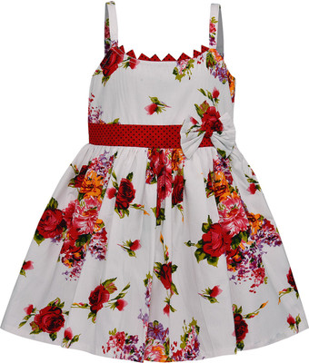 Wishkaro Girls Midi/Knee Length Casual Dress(Red, Sleeveless)