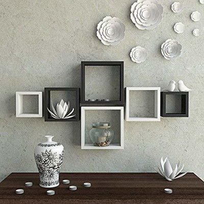 KraftyHand Decor MDF Wall Shelf Square Shape Floating Wall Shelves Set of 6 Bamboo Wall Shelf(Number of Shelves - 6, Black, Black)