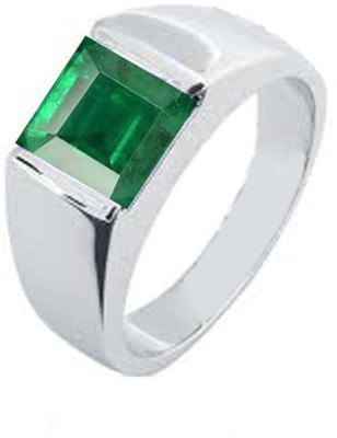 CLEAN GEMS Natural Square Emerald (Panna)Gemstone 6.25 Ratti or 5.5 Carat for Male & Female 925 Sterling Silver ring Sterling Silver Ring