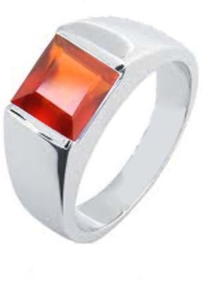 CLEAN GEMS Natural Certified Square Hessonite (Gomed) 10.25 Ratti or 9.5 Carat for Male & Female 92.5 Sterling Silver Sterling Silver Ring