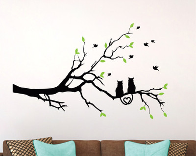 SUDARSHAN DESIGNS 71 cm Cats Love Sitting On Tree Branch Wall Sticker Standard Size - 71Cm X 114Cm Color - Multicolor Self Adhesive Sticker(Pack of 1)