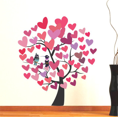Stickerberry 101 cm Heart Floral Tree' Wall Sticker Standard Size- 87CM X 101CM Color- Multicolor, Self Adhesive Sticker(Pack of 1)