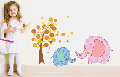 Stickerberry 101 cm Cute Elephant Love Theme' Wall Sticker Standard Size- 101CM X 63CM Self Adhesive Sticker(Pack of 1)