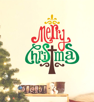 Sticker Hub 64 cm Merry Christmas Tree - 64 CM X 55 CM Self Adhesive Sticker(Pack of 1)