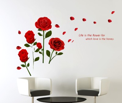 SUDARSHAN DESIGNS 91 cm Romantic Love Rose Flowers Wall Sticker Standard Size - 140cm X 91cm Color - Multicolor Self Adhesive Sticker(Pack of 1)