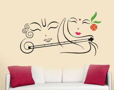 Creatick Studio 91.44 cm Creatick StudioRadhe Krishna With Flute Wall Sticker Standard Size - 91cm X 58cm Color - Multicolor Self Adhesive Sticker(Pack of 1)