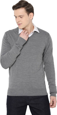 Allen Solly Self Design V Neck Casual Men Grey Sweater