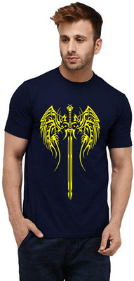 Aseria Graphic Print Men Round Neck Dark Blue T-Shirt