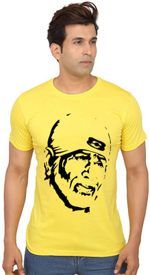 Aseria Printed Men Round Neck Yellow T-Shirt