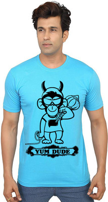 Aseria Printed Men Round Neck Light Blue T-Shirt