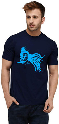 Aseria Printed Men Round Neck Dark Blue T-Shirt