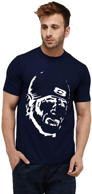 Aseria Printed Men Round Neck Dark Blue T-Shirt