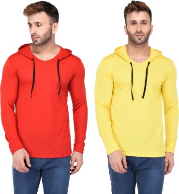 Unite Wear Solid Men Hooded Neck Red, Yellow T-Shirt