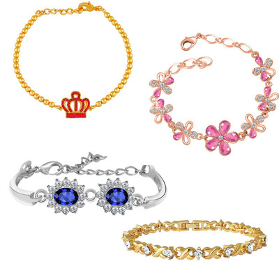 mahi Alloy Crystal Rhodium, Gold-plated Bracelet Set(Pack of 4)
