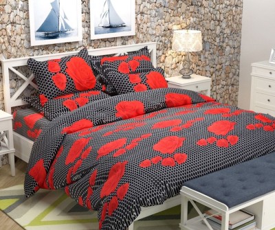 VIKCLIQUE 144 TC Polycotton Double Printed Flat Bedsheet(Pack of 1, Red Rose Black Dotted)