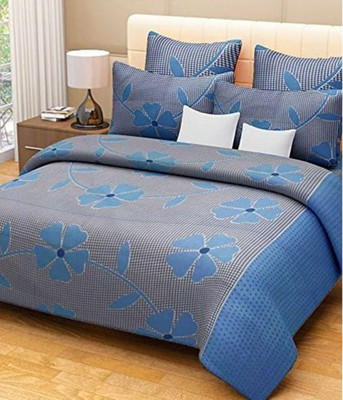 VIKCLIQUE 144 TC Polycotton Double Printed Flat Bedsheet(Pack of 1, Light Blue)