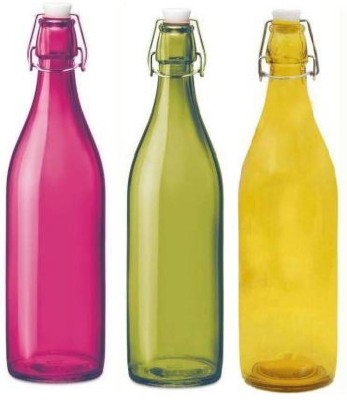 keshavmadhav Water glass bottles 1000 ml Bottle(Pack of 3, Multicolor, Glass)