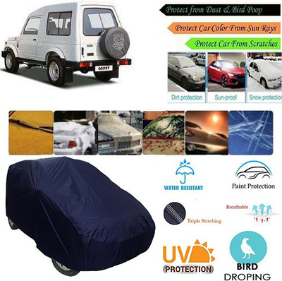 MotohunK Car Cover For Maruti Suzuki Gypsy MG-410 (Without Mirror Pockets)(Blue, For 2019 Models)