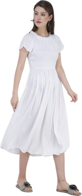 SAAKAA Women Fit and Flare White Dress