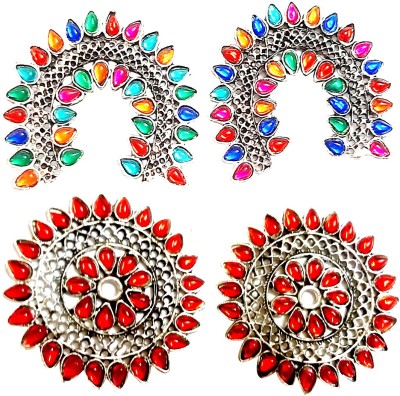 Trendchicks Oxidised silver kundan big stud earrings for girls and women Brass Stud Earring