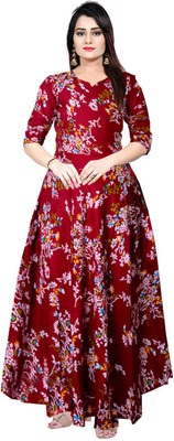 Khushi Print Anarkali Gown(Maroon)