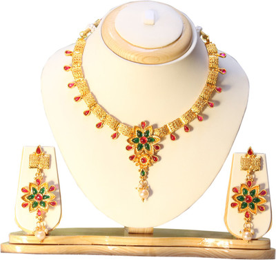 Swarajshop Alloy Gold-plated Gold, Red, Green Jewellery Set(Pack of 1)