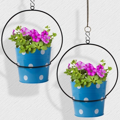 TrustBasket Wall Hanging Round Planter Holder - Set of 2 Plant Container Set(Pack of 2, Metal)