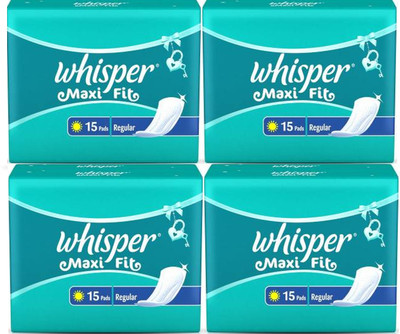 Whisper Maxi Fit Regular 15=15=15=15 Sanitary Pad Sanitary Pad(Pack of 4)