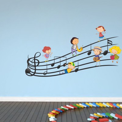 Sticker Hub 48 cm Kids playing Music Instruments Wall Sticker 48cm x 91cm Self Adhesive Sticker(Pack of 1)