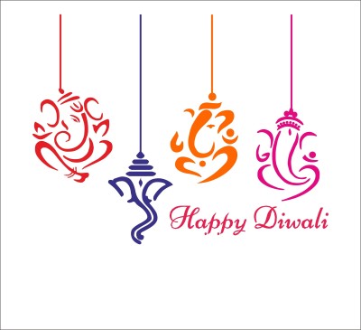 wildartcreation 37 cm Happy Diwali Wall Stickers For Diwali SpecialPVC Vinyl, ( 37 Cm X 46 Cm) Self Adhesive Sticker(Pack of 1)